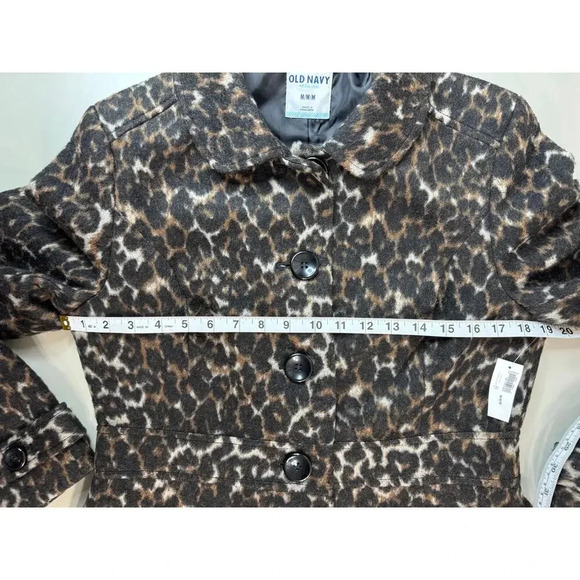 Old Navy Women’s Wool Blend Leopard Pea Coat Size M Peter Pan Collar Lined Retro - Picture 8 of 11